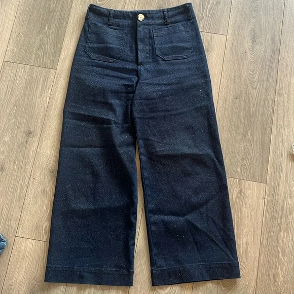 COPY - The Colette Sparkle Denim Cropped Wide-Leg Jeans by Maeve Size 28